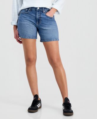 Juniors' High-Rise Denim Bermuda Shorts