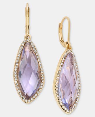 Gold-Tone Stone & Pav&eacute; Halo Drop Earrings