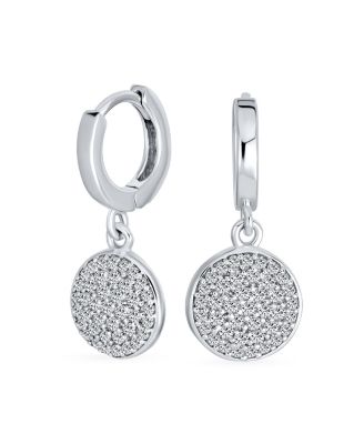 Set of 2 CZ Pave Cubic Zirconia Circle Disc & Crisscross XO Huggie Hoop Earring Sterling Silver