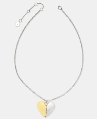 Two-Tone Puff Heart Pendant Necklace, 16" + 3" extender