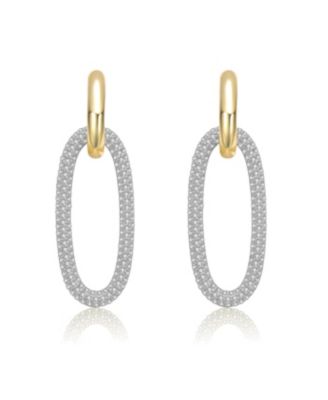 Sterling Silver Two Tone with Clear Cubic Zirconia Link Drop Earrings