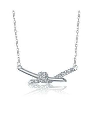 White Gold Plated with Clear Cubic Zirconia Bypass Necklace