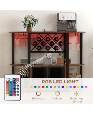 LED Wine Cabinet with Charging Station, Wine Racks, Glass Holders