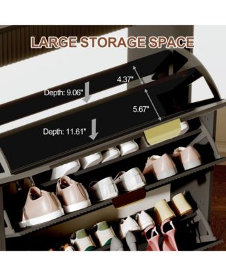 Modern Fluted Shoe Cabinet with 3 Flip Drawers, Slim Shoe Storage Organizer with 2 Drawers