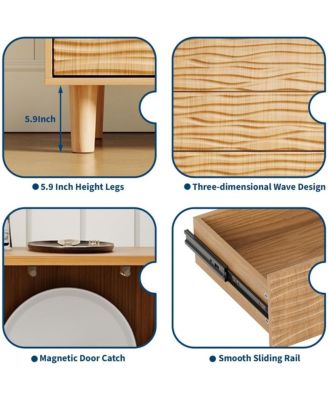 Modern Sideboard Buffet Cabinet with Undulating Fluted Design, 61 in Wood Kitchen Storage Cabinet with 3 Drawers & 2 Door, Accent Console Table