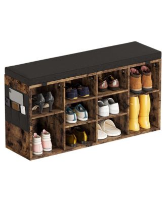 Shoe Storage Bench with Cushion, Cubby Shoe Rack with Adjustable Shelves, Shoe Organizer Cabinet