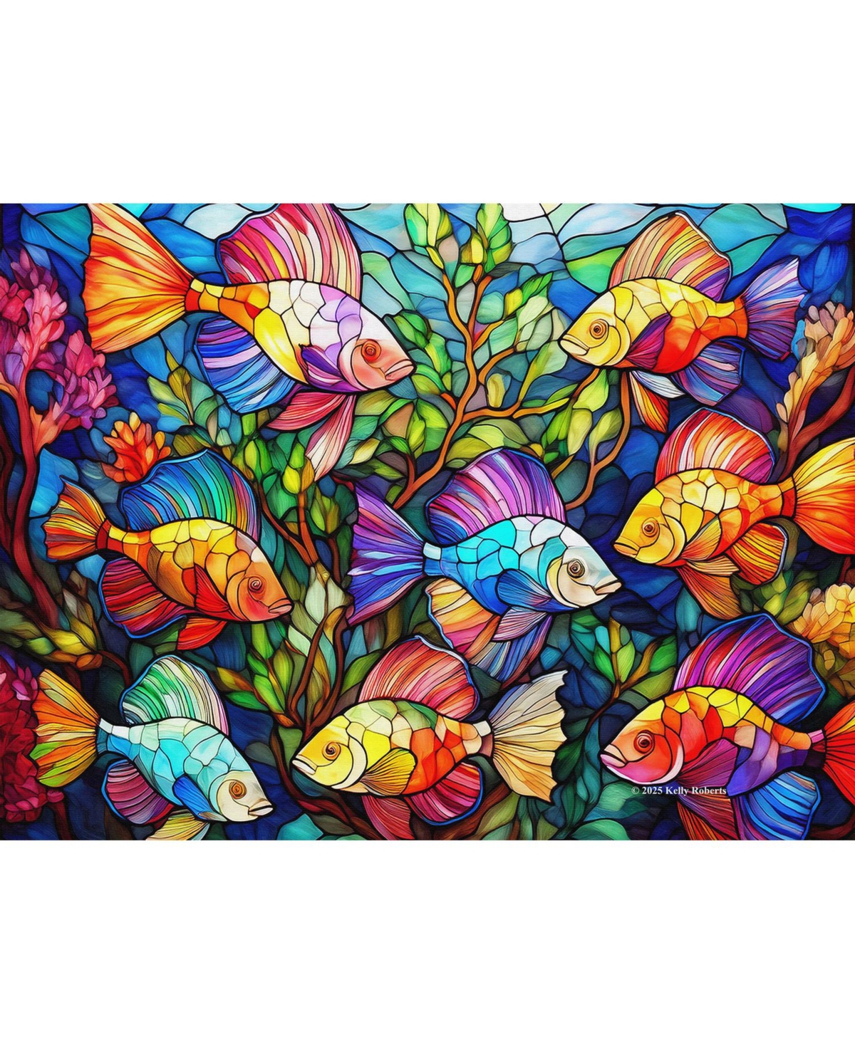 SunsOut Beta Fish Stained Glass 1000 piece Jigsaw Puzzle for Adults