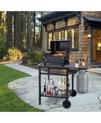 Double-Shelf Movable Dining Cart Table Multifunctional Kitchen Worktable Outdoor