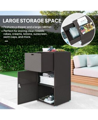 Outdoor Towel Rack for Pool with Drawer and Cabinet