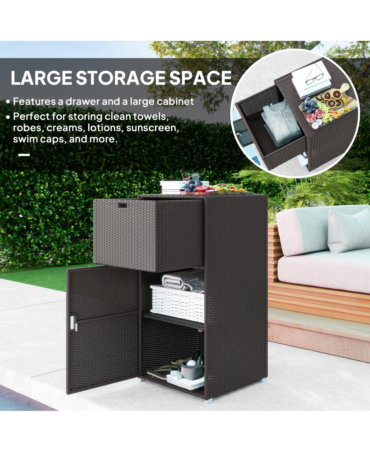 Outsunny Outdoor Towel Rack for Pool w/ Drawer & Cabinet,