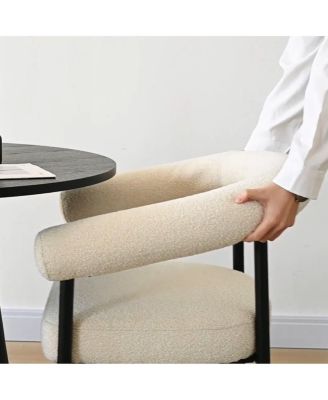 3-Piece Modern Round Dining Table Set with Boucle Armchairs and Pedestal Table, Small Space Table Set for 2