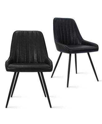 Modern 5-Piece Faux Leather Dining Set, Round Black Table with Metal Base and PU Chairs