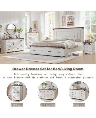 Farmhouse Nightstand Set of 2 with Charging Station, 18" Rustic Night Stand with 2 Storage Drawers, Wood End Table