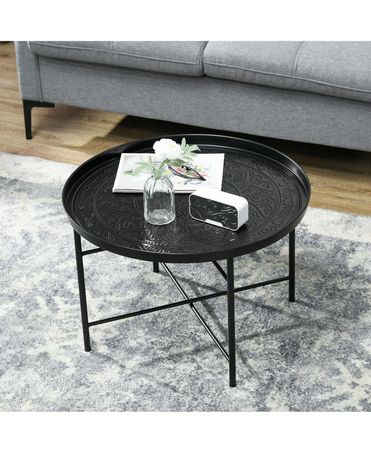 Homcom 24" Round Table with Hamme Tray Top & Metal Frame,