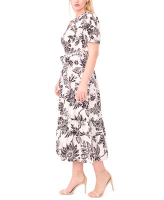 Plus Size Printed Puff-Sleeve Maxi Shirt Dress