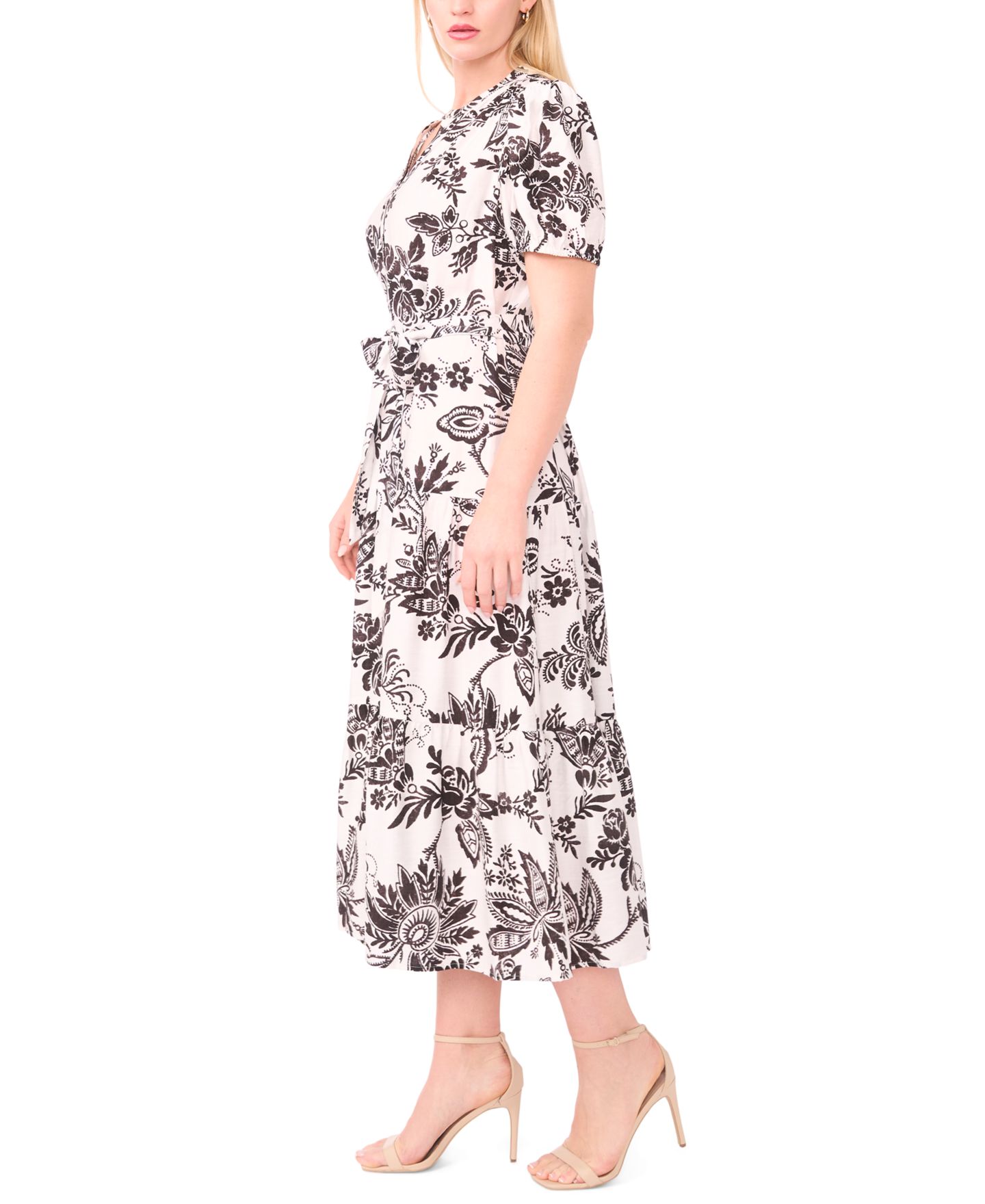 Женское платье MSK Plus Size Printed Puff-Sleeve Maxi Shirt Dress, цвет: Чёрный — фото 3