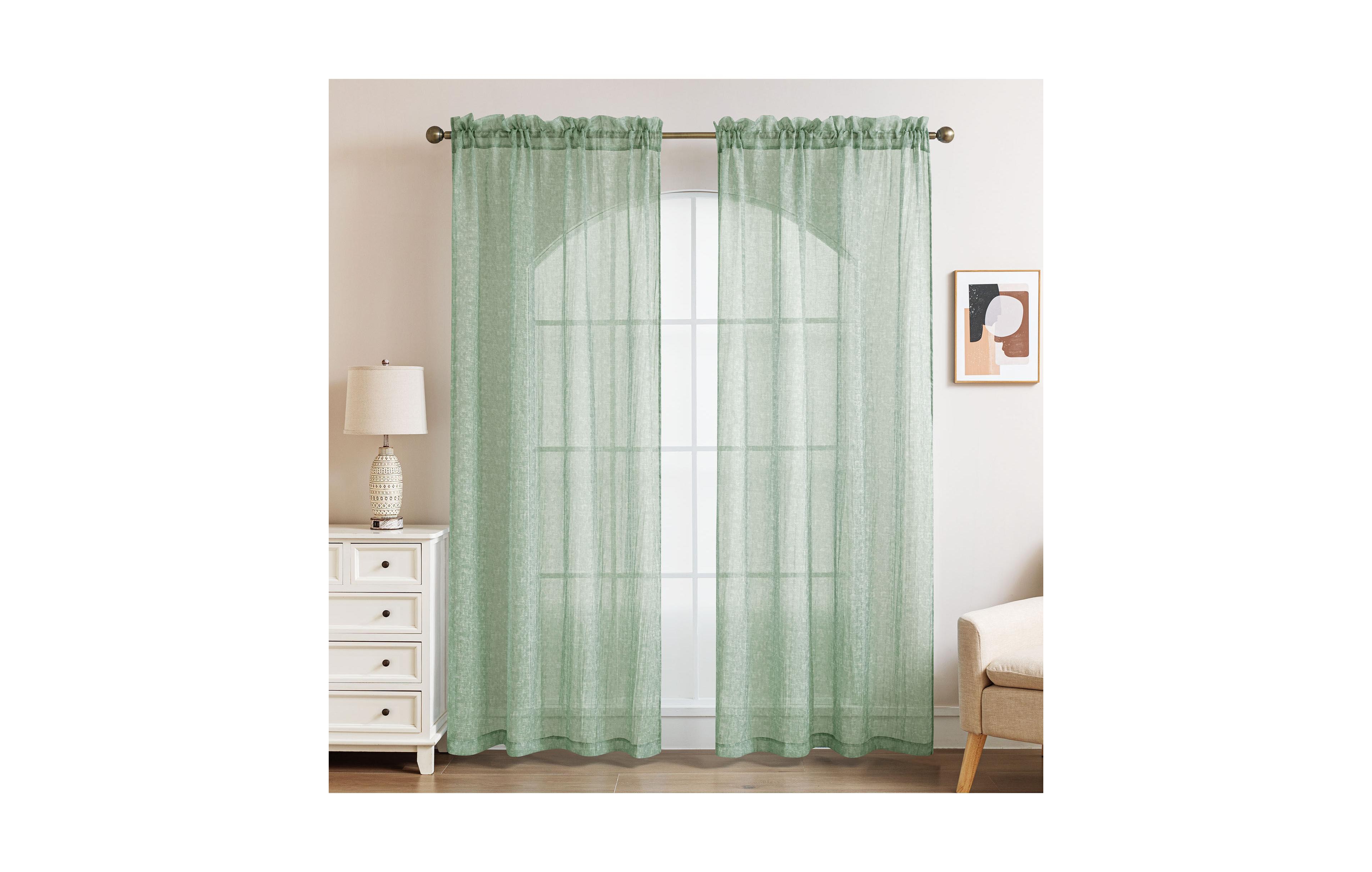 Awesome Home Crinkle Textured Semi-Sheer Rod Pocket Curtains Pair