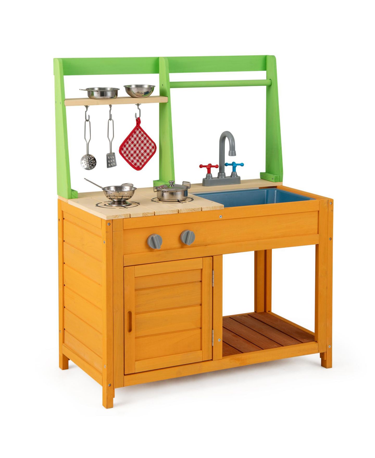 Детский игровой набор HONGGE Outdoor Wooden Mud Kitchen Playset With Sink and Stove, Ages 3+, цвет: Натуральный — фото 1