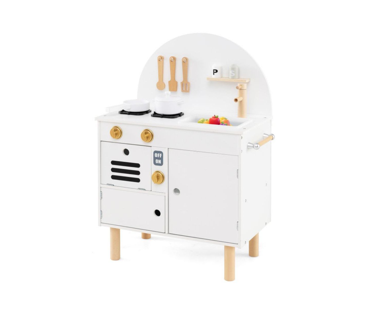 Детская игрушка HONGGE Wooden Play Kitchen with Stove, Sink, Microwave, and Oven, Ages 3+, цвет: Белый — фото 1