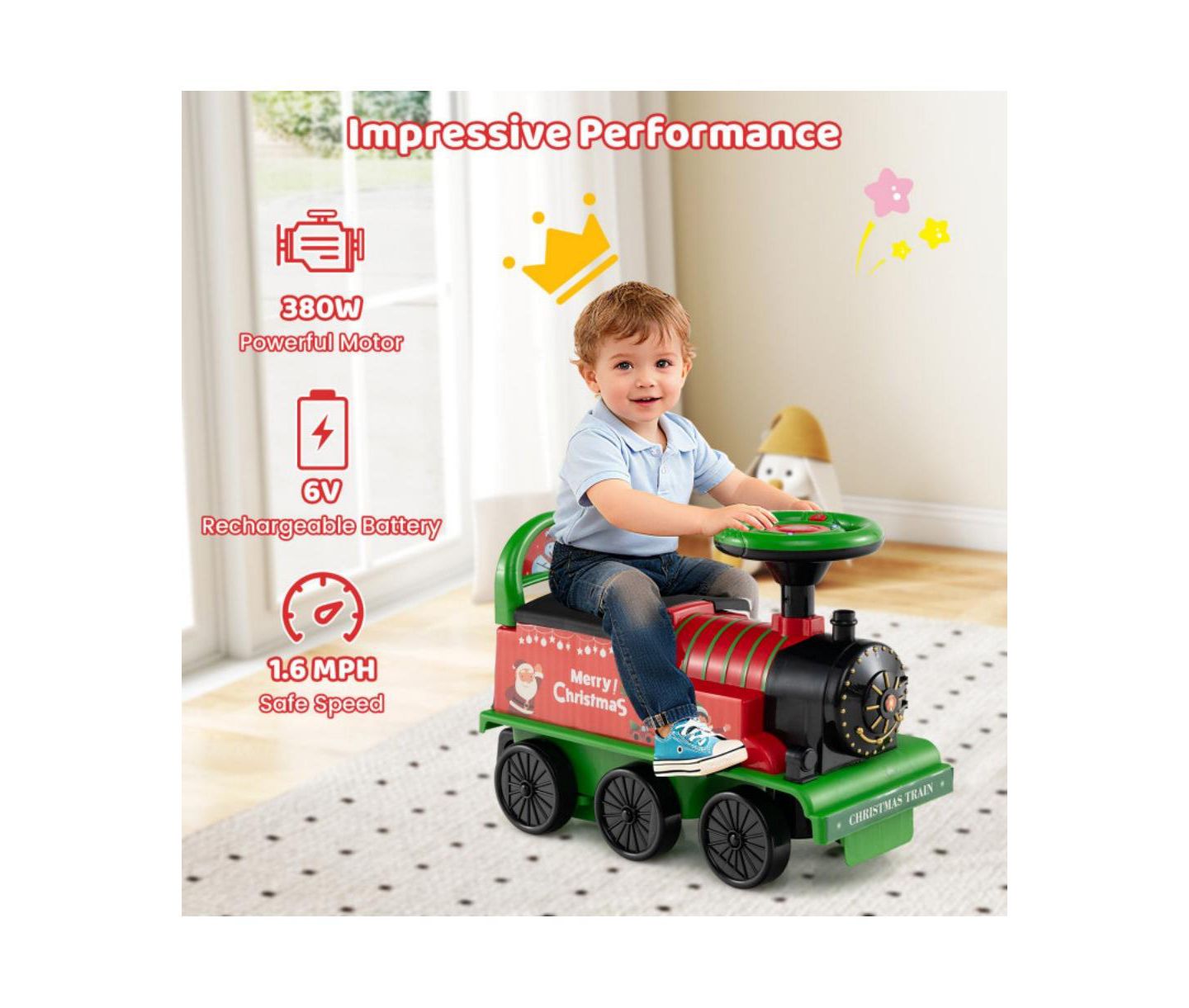 Детская игрушка HONGGE 6V Kids Ride On Train with Carriage and LED Lights, цвет: Зелёный — фото 9