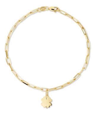 Clover Heart Charm with Paperclip Chain Bracelet in 14K Gold, 7 in, approx. 2.8 grams.