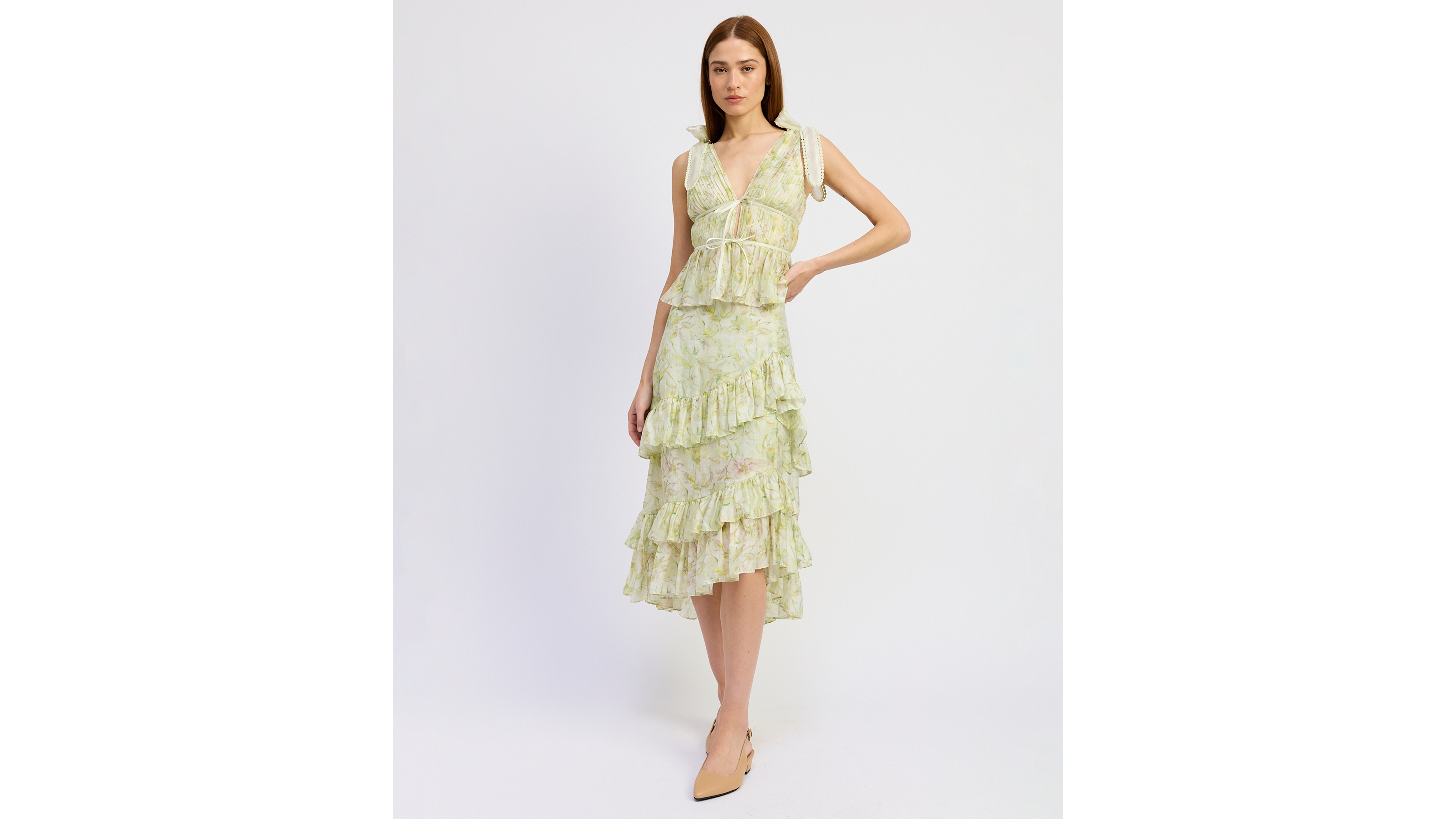 En Saison Women's Claire Ruffled Tiered A-Line Midi Skirt