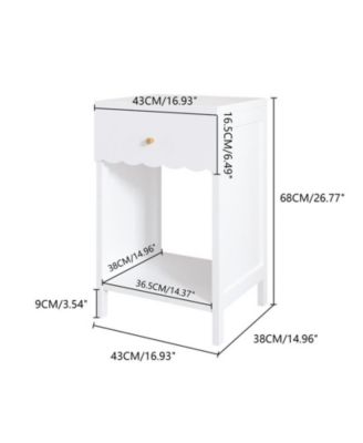 Minimalist Scalloped Edge Nightstand with Drawer and Open Shelf in White