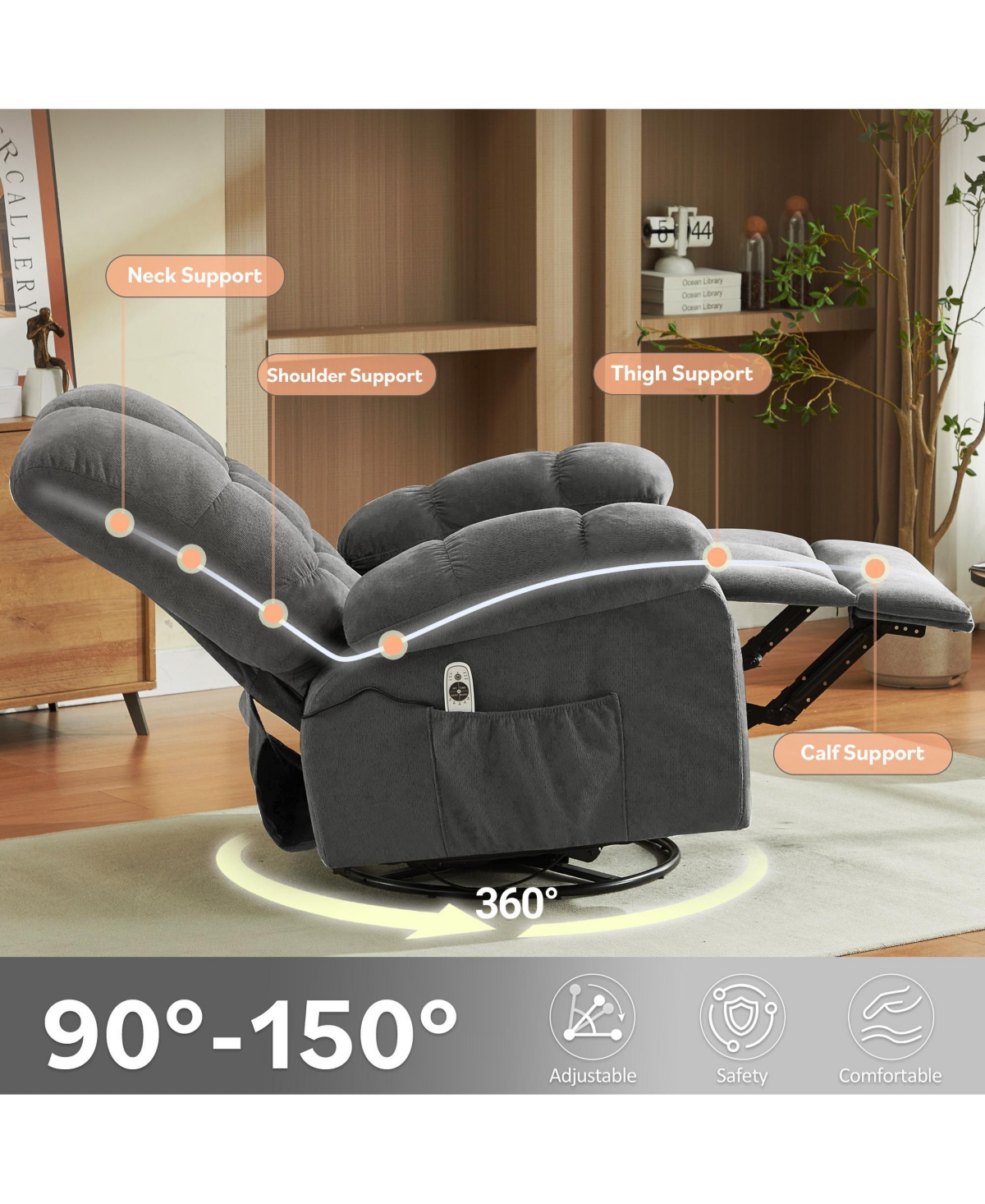 sumyeg Swivel Massage Recliner with Vibration Lumbar Heating Rocker and Usb Port