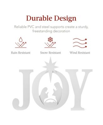46in Outdoor JOY Christmas Nativity Decoration w/ Weather Resistant PVC, Ground Stakes