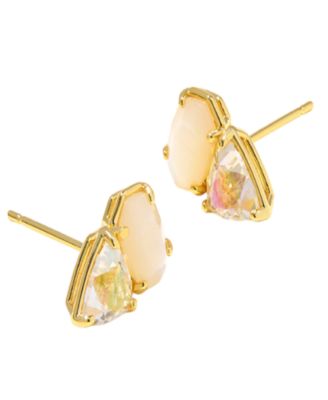 Gold Plated Glass-Stone Stud Earrings