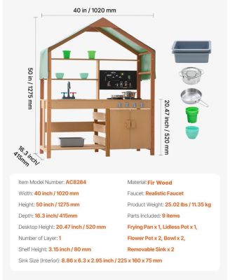 Kids Outdoor Mud Kitchen Playset with Canopy Sink Storage and Pretend Cooking Features