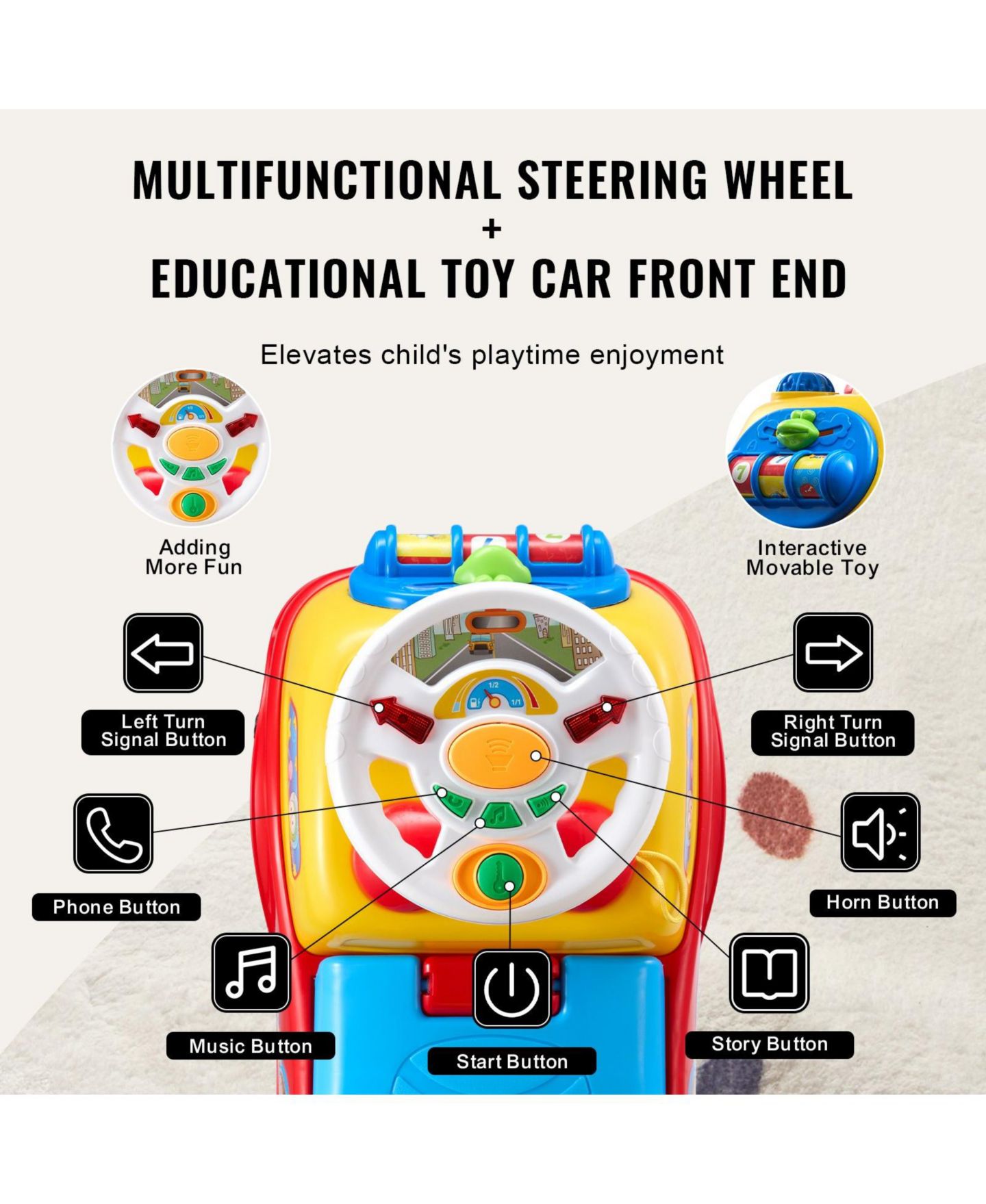 Детская игрушка Mecale Ride On Push Car Sit-to-Stand with Musical Steering Wheel & Under-Seat Storage, Ages 1-3, цвет: Жёлтый — фото 8