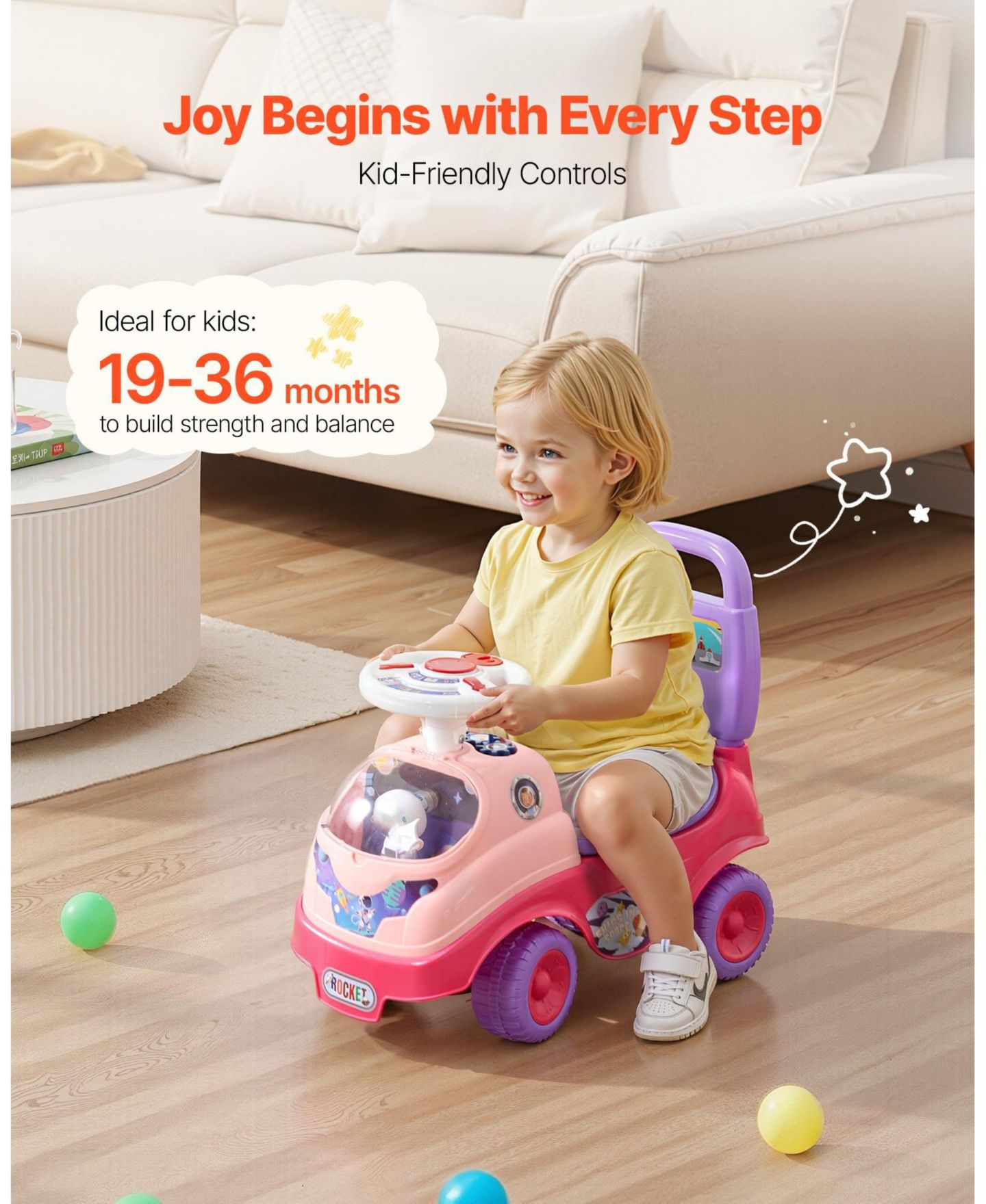 Детская игрушка Mecale Ride On Toddler Foot-to-Floor Push Car, 48.5 lbs Capacity, Ages 19-36 Months, цвет: Розовый — фото 5