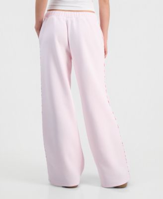Juniors' Floral Piped Fleece Wide-Leg Pants