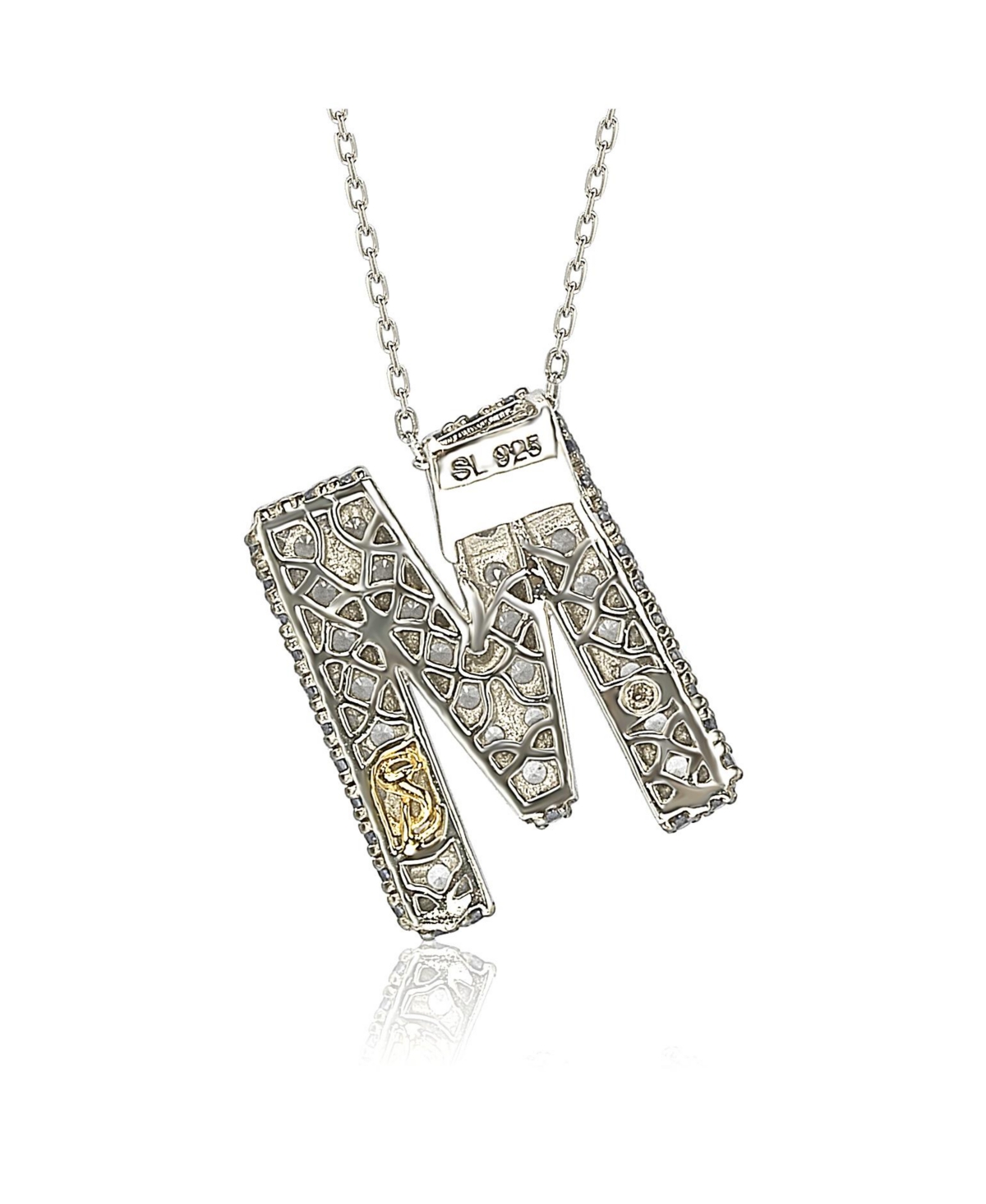 Suzy Levian Sterling Silver Sapphire 3-d Letter "M" Initial Pendant