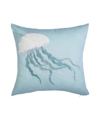 Sea Glass Jellyfish Embroidered Throw Pillow, 18" x 18
