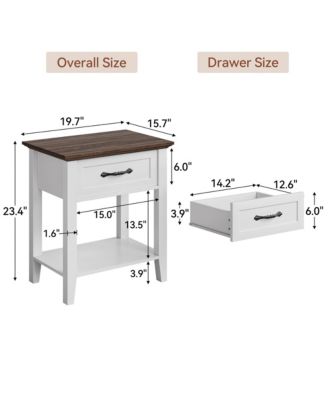 Nightstands, End Table with Drawer, Side Table for Living Room, 2 Tiers Storage Shelves Bedside Table for Study Room, Bedroom