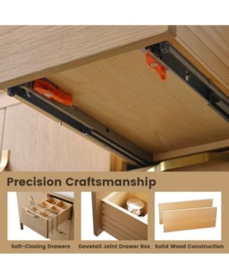 60" Double Bathroom Vanity with Carrara Engineered Stone Top, Ceramic Sink and Soft-Close Drawers