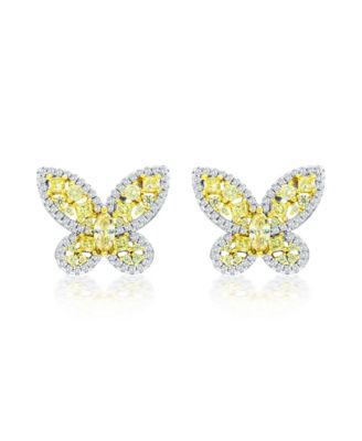 Sterling Silver Multi-cut Cluster Cubic Zirconia Butterfly Earrings