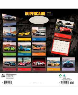 Motor Club Supercars | 2026 12 x 24 Inch (Hanging) Monthly Square Wall Calendar | Plastic-Free