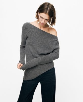 MANGO - Women's Metallic Detail Asymmetrical Sweater