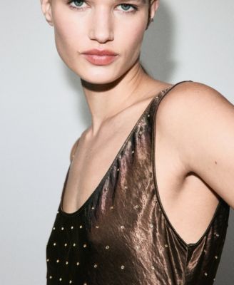 Women's Crystals Satin Crinkle-Effect Dress