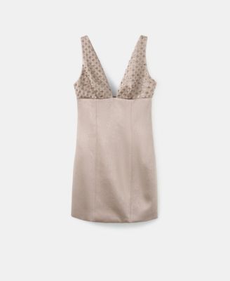 Women's Sequin Neckline Satin Dress