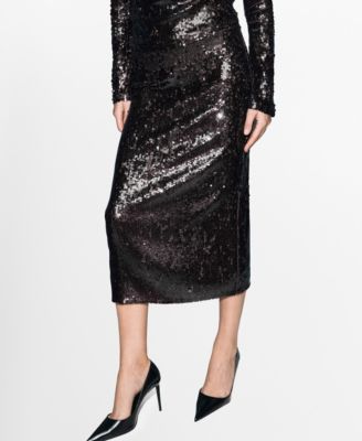 MANGO - Women's Sequin Midi Skirt