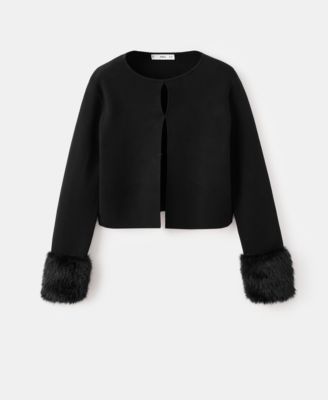 MANGO - Women's Faux-Fur Cuffs Cardigan