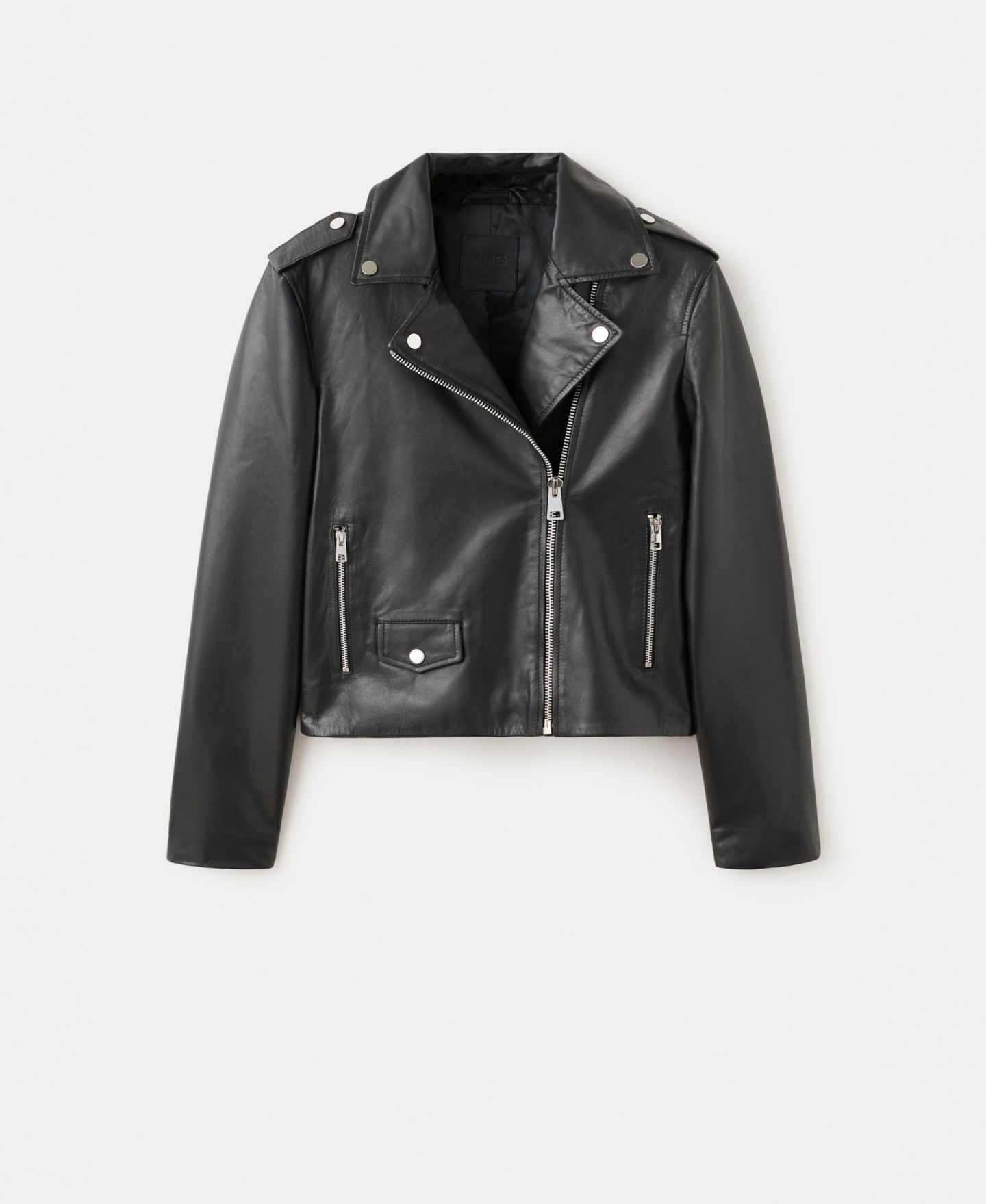 Женская куртка Mango Leather Biker, цвет: Чёрный — фото 8