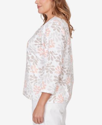 Plus Size Printed Stretch Jersey Scoop Neck Top