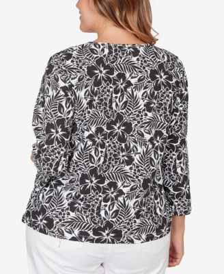 Plus Size Printed Stretch Jersey V-Neck Top