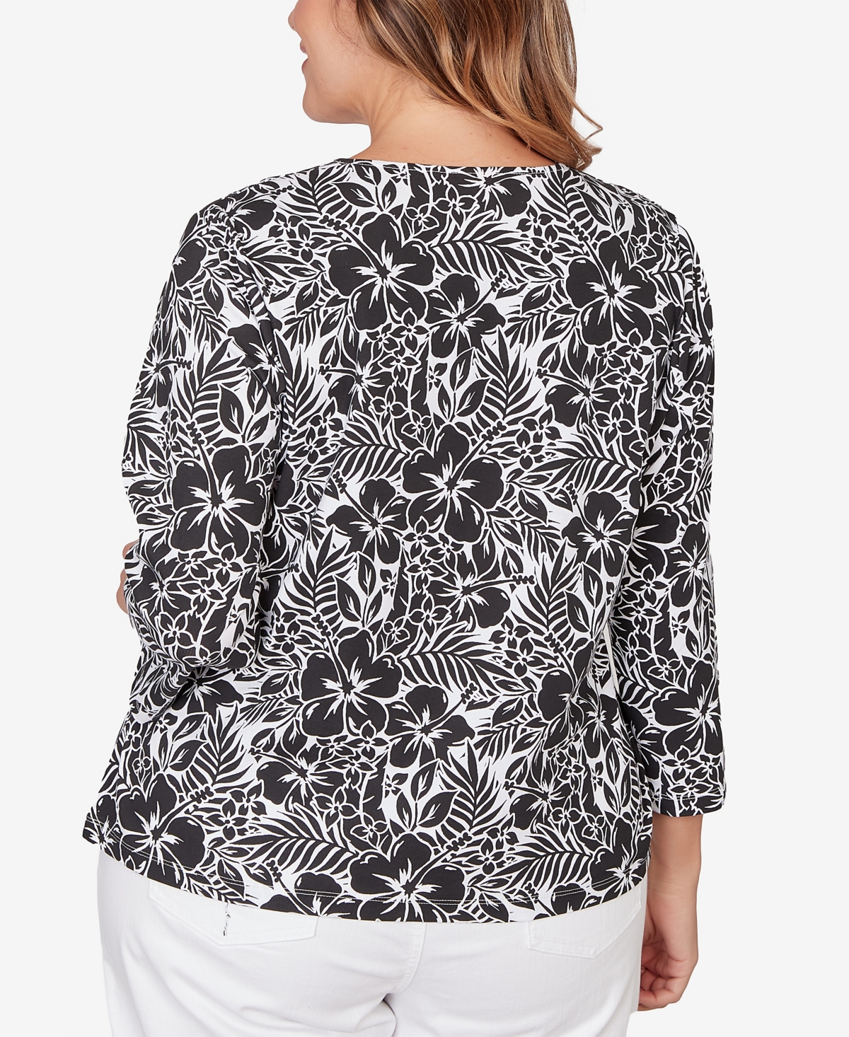 Hearts Of Palm Plus Printed Stretch Jersey V-Neck Top