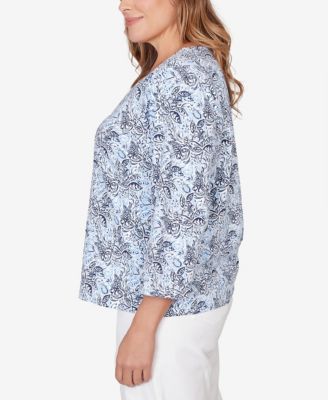 Plus Size Printed Stretch Jersey V-Neck Top